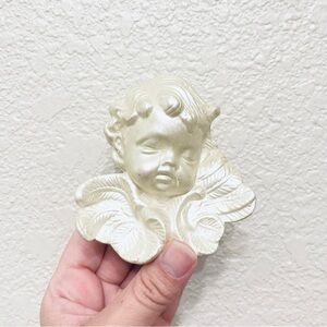 Small Vintage Ceramic Opal colored Angel Cherub Trinket Box Celestial Whimsigoth